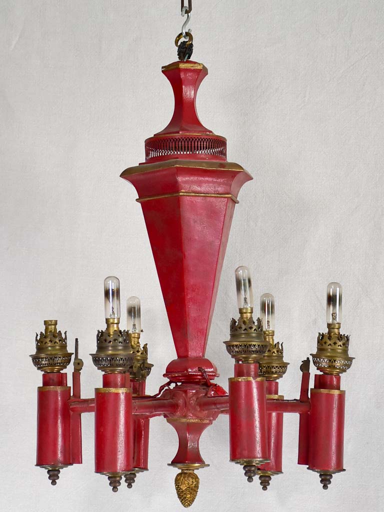 1940s red tole chandelier 17¼" x 25¼"