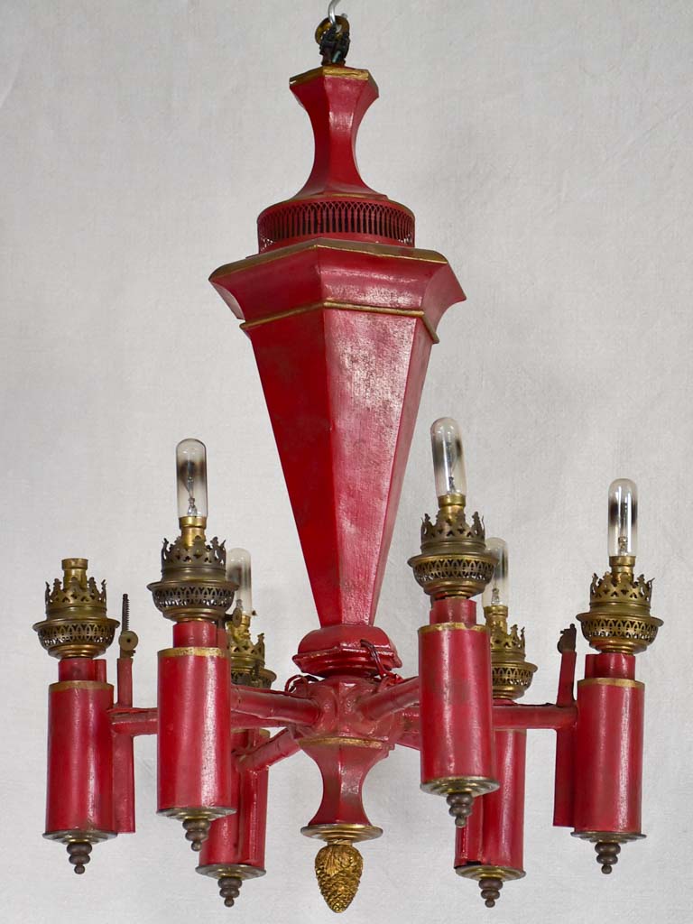 1940s red tole chandelier 17¼" x 25¼"