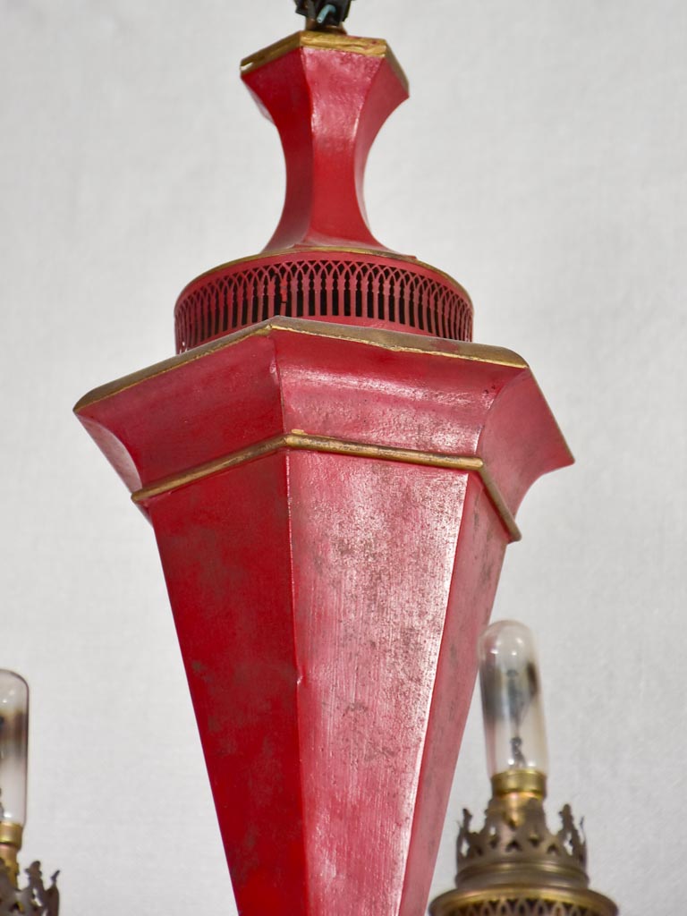 1940s red tole chandelier 17¼" x 25¼"