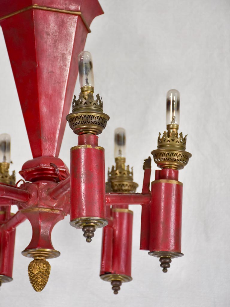 1940s red tole chandelier 17¼" x 25¼"