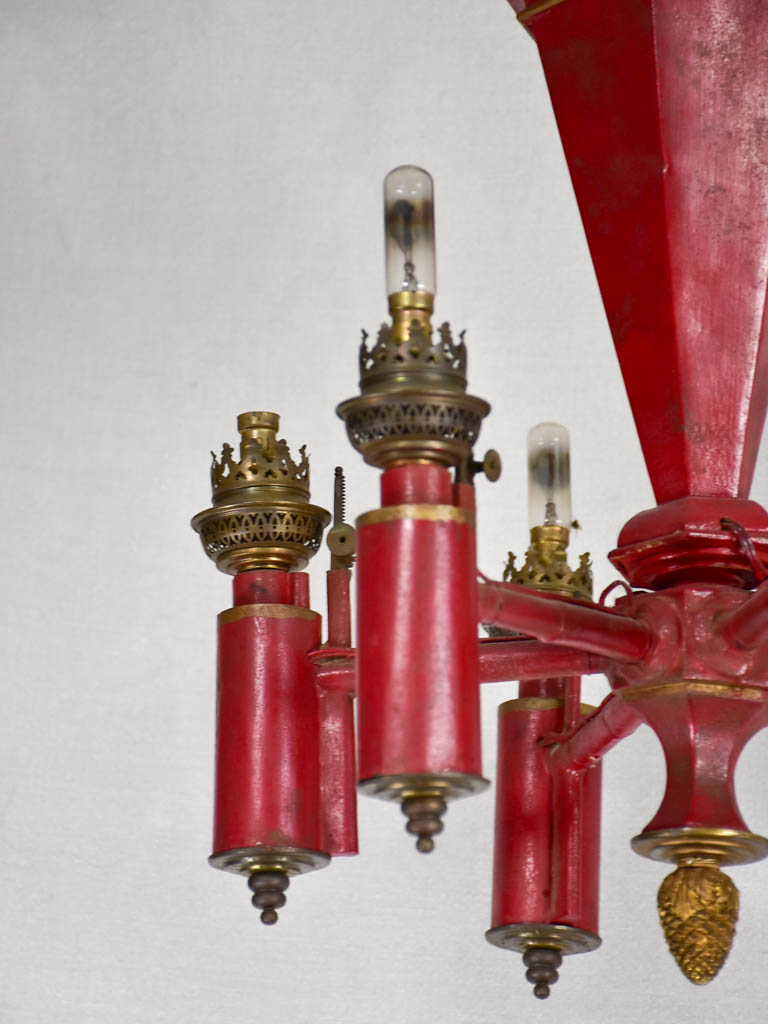1940s red tole chandelier 17¼" x 25¼"