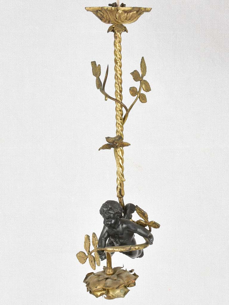 Late 19th century ceiling light with cherub and rose 20¾"