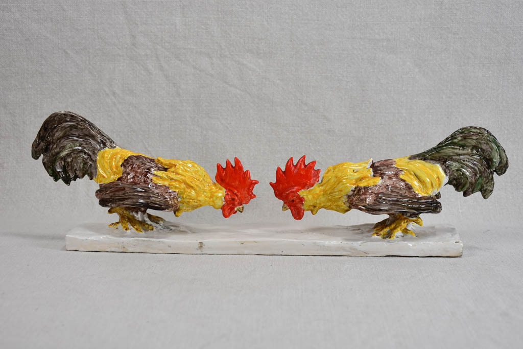 Vintage Style Foraging Roosters Display