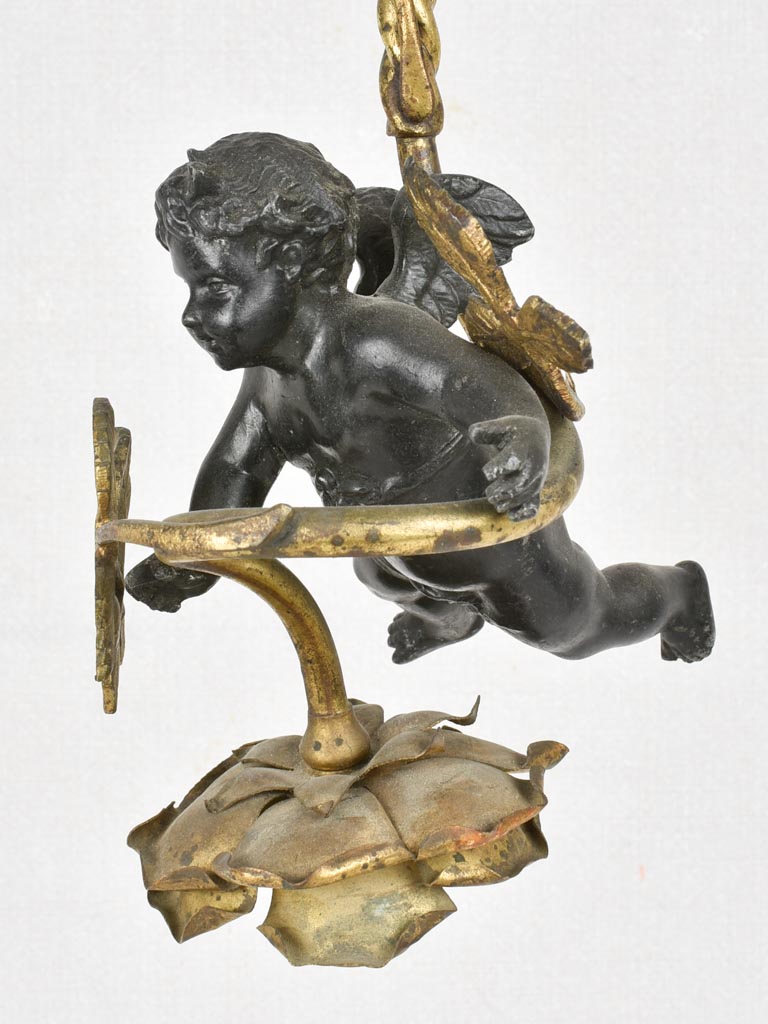 Late 19th century ceiling light with cherub and rose 20¾"