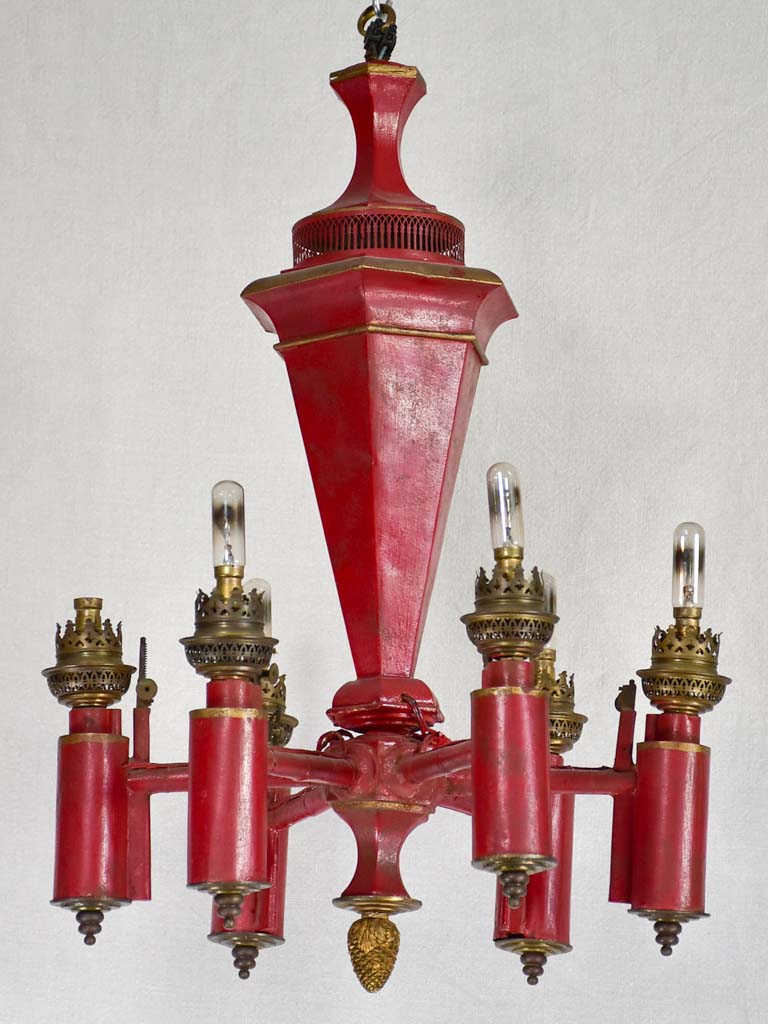 1940s red tole chandelier 17¼" x 25¼"