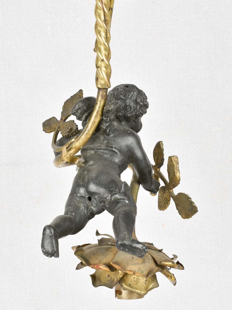 Late 19th century ceiling light with cherub and rose 20¾"