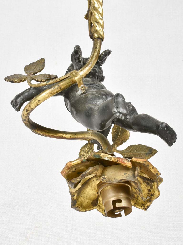 Late 19th century ceiling light with cherub and rose 20¾"