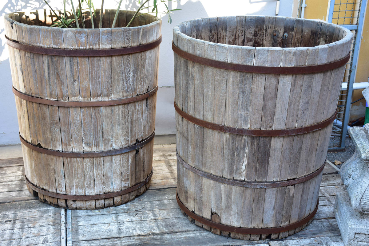 Two very large teak garden planters