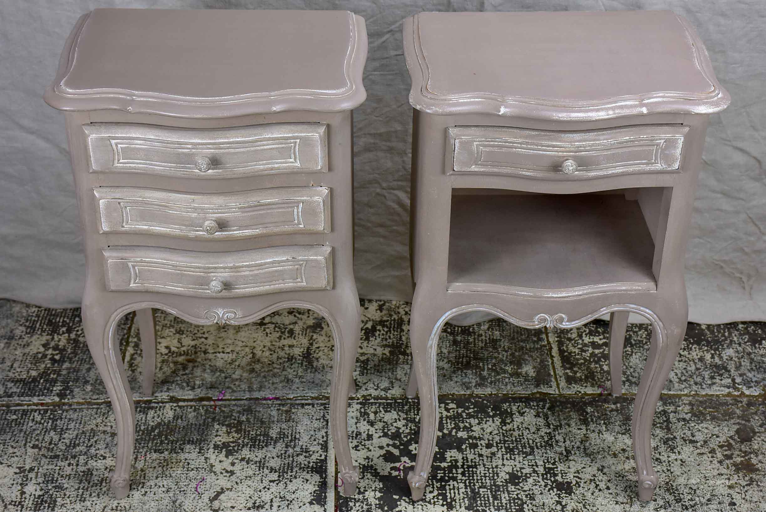 A pair of French Louis XV style nightstands with painted finish