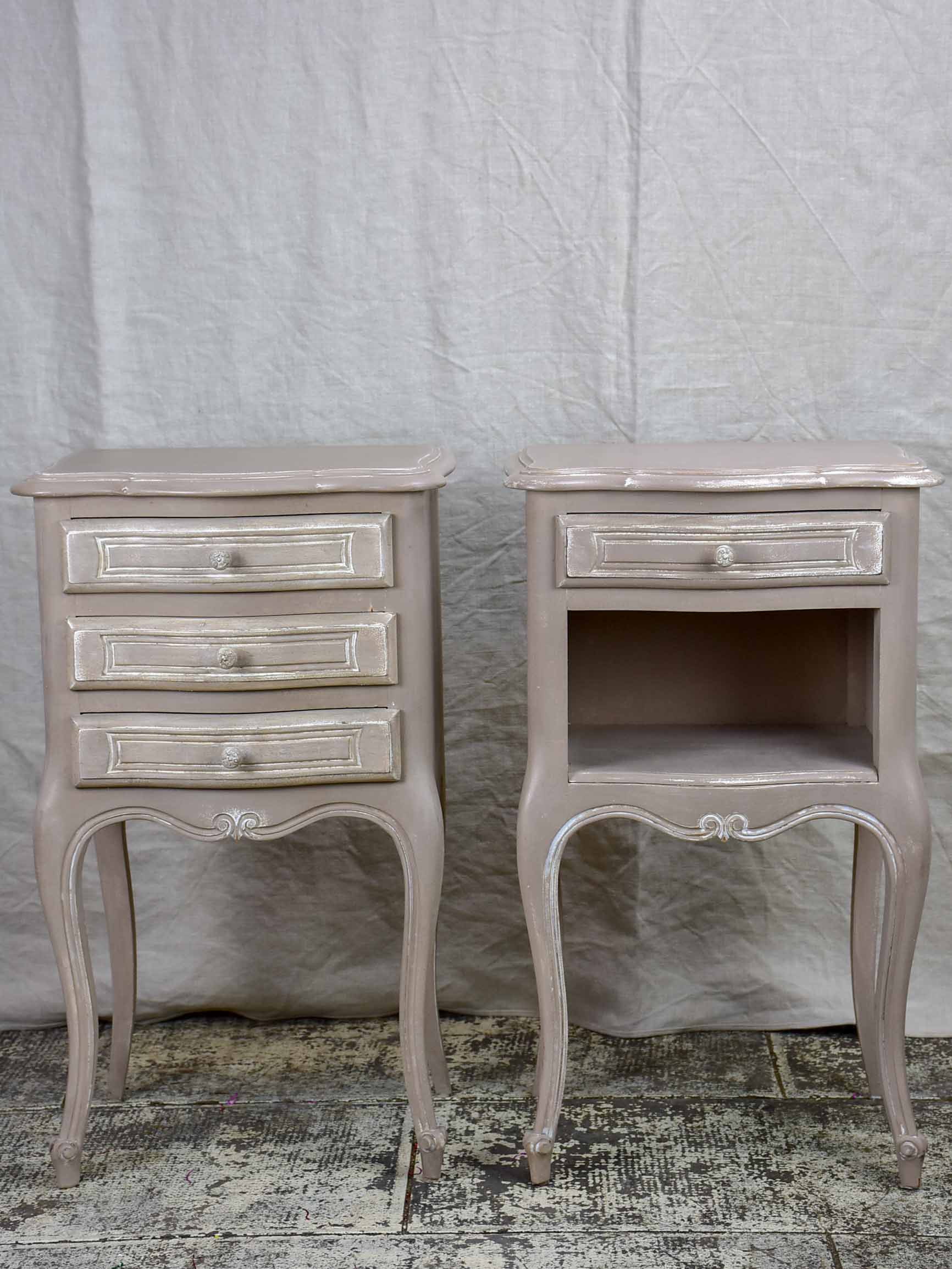 A pair of French Louis XV style nightstands with painted finish