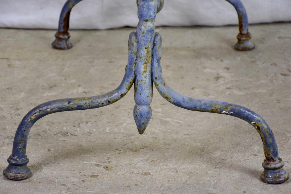 Small 19th Century rectangular garden table with marble top and blue iron base 22¾" x 32¼"