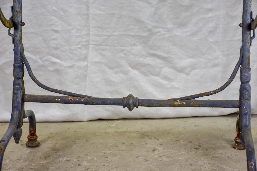 Small 19th Century rectangular garden table with marble top and blue iron base 22¾" x 32¼"