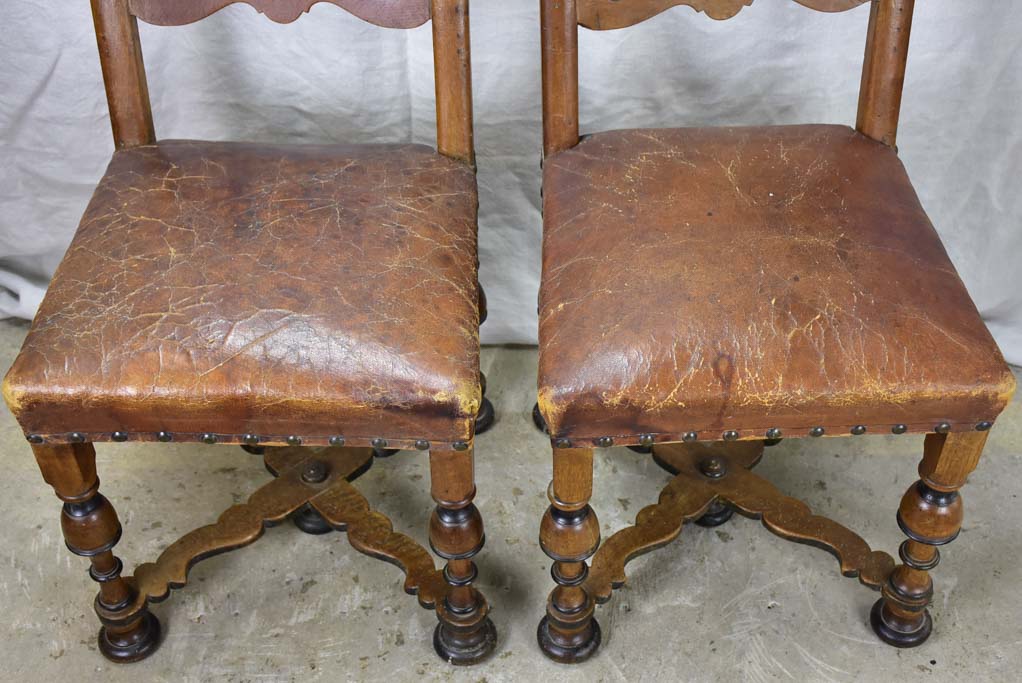 Pair of 17th Century Swiss walnut and leather chairs