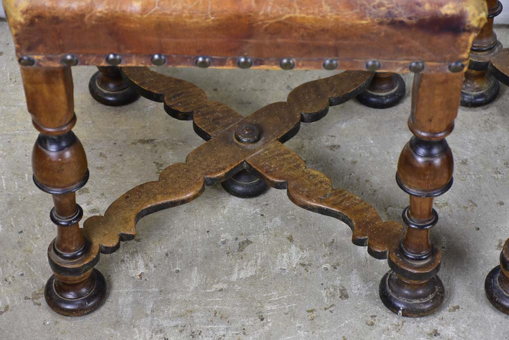 Pair of 17th Century Swiss walnut and leather chairs