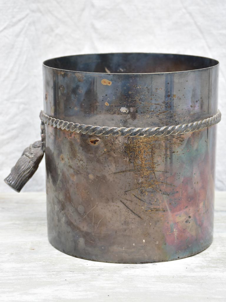 Antique silver plate ice bucket with tie