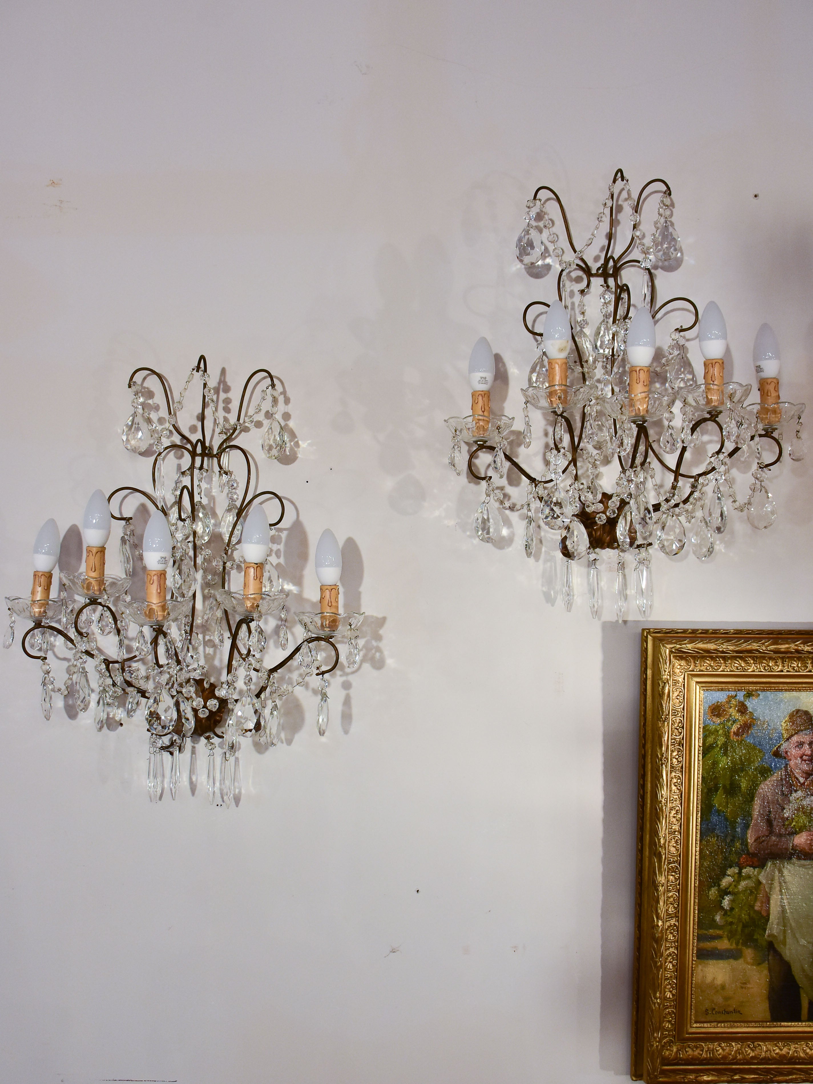 Set of four antique crystal wall sconces