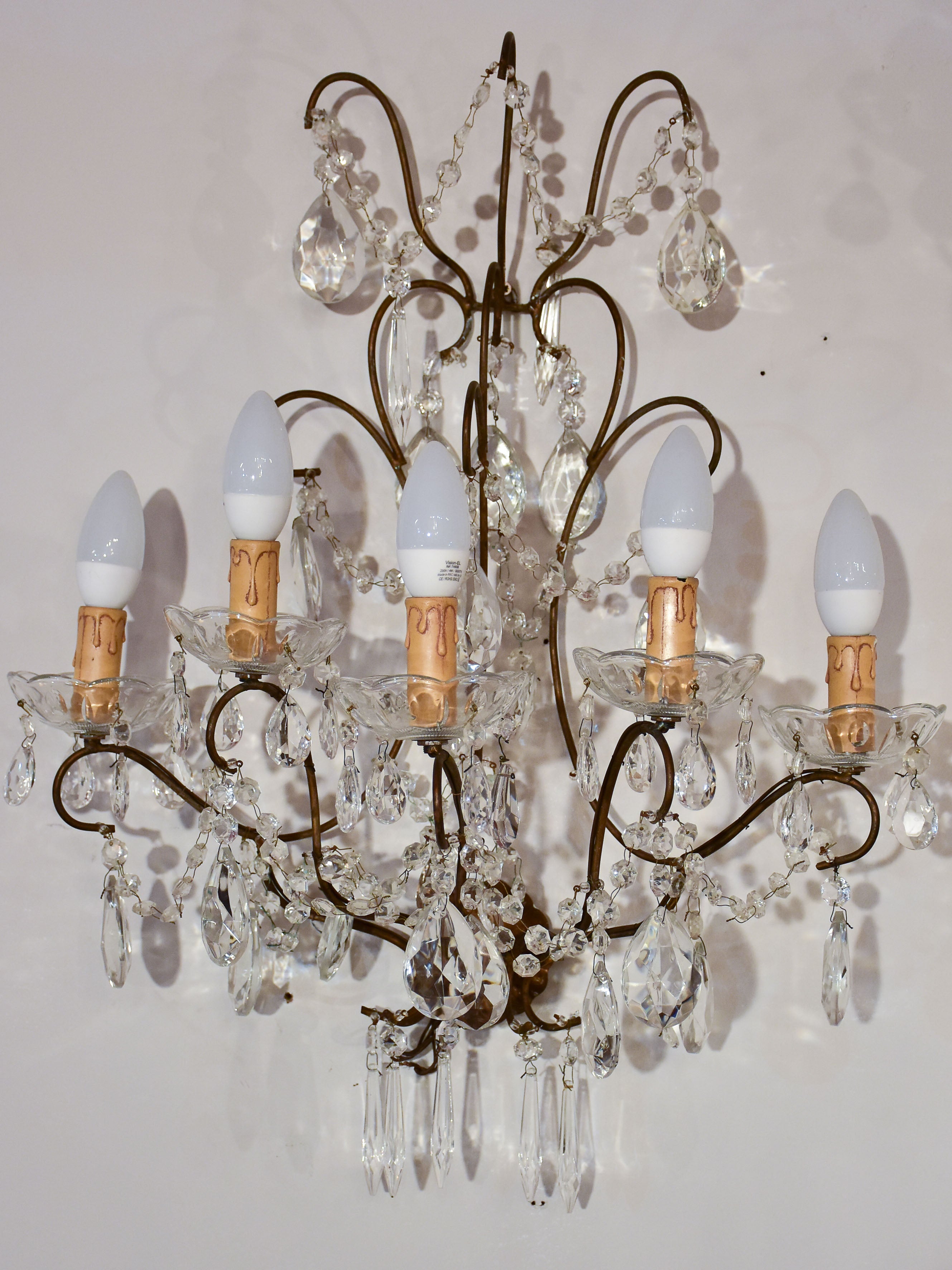 Set of four antique crystal wall sconces