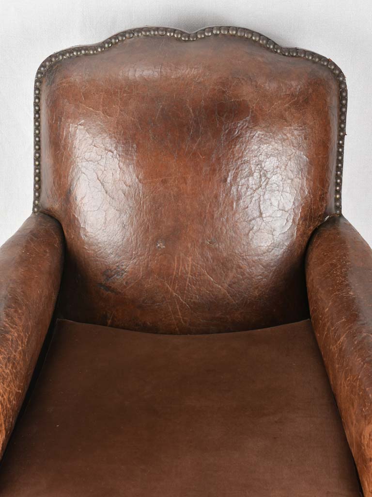 Rustic French leather club chair