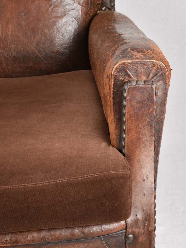 Rustic French leather club chair