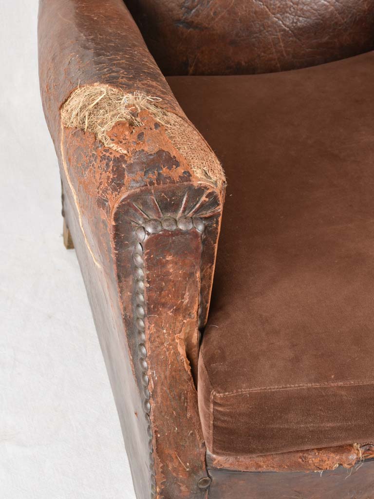 Rustic French leather club chair
