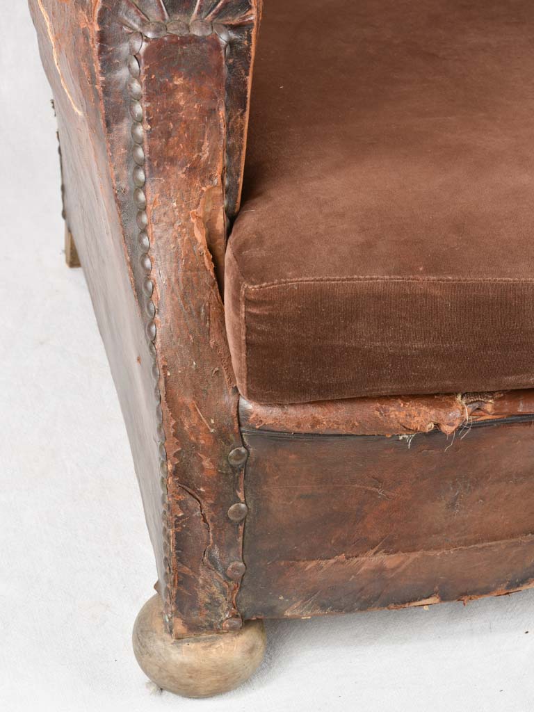Rustic French leather club chair