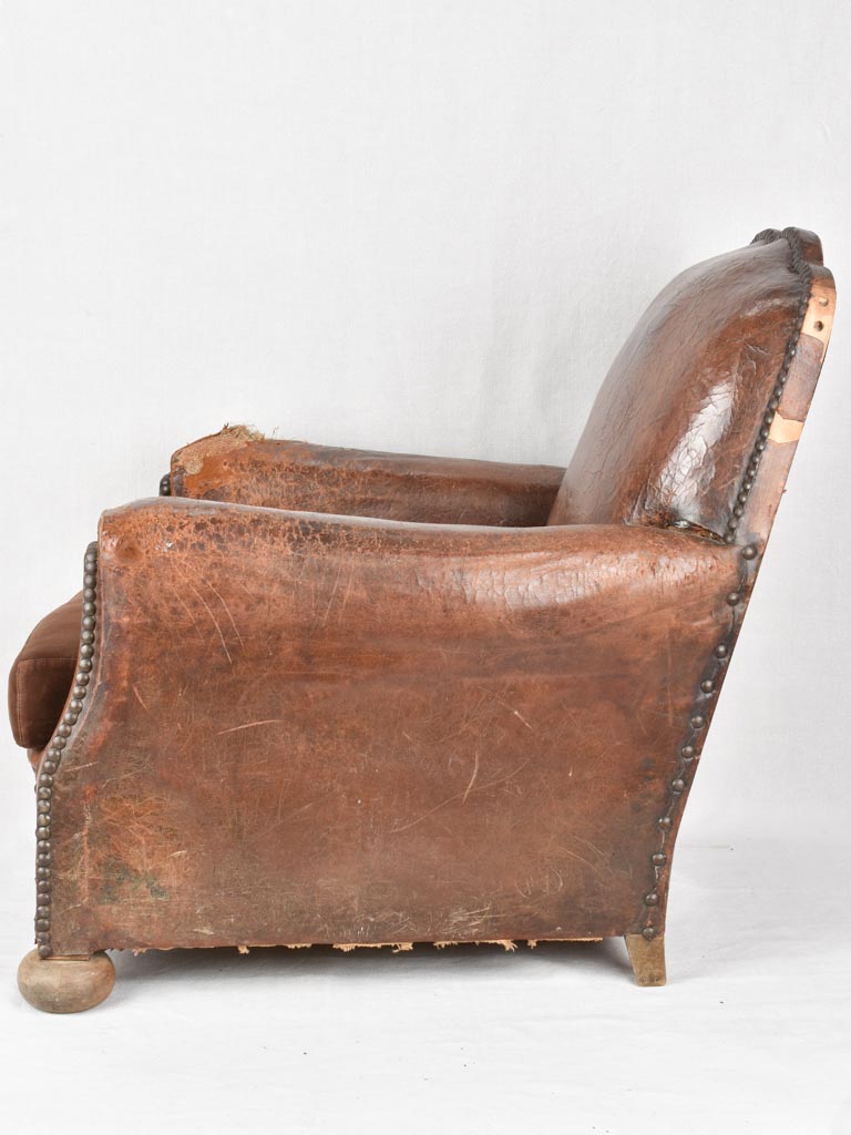 Rustic French leather club chair