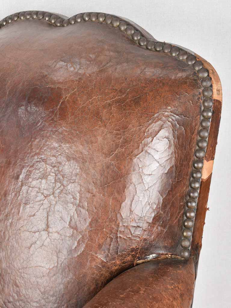 Rustic French leather club chair