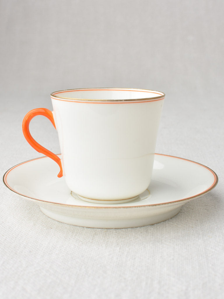Exquisite fine porcelain tea service w/ coral orange handles - JPL - Jean Pouyat, Limoges