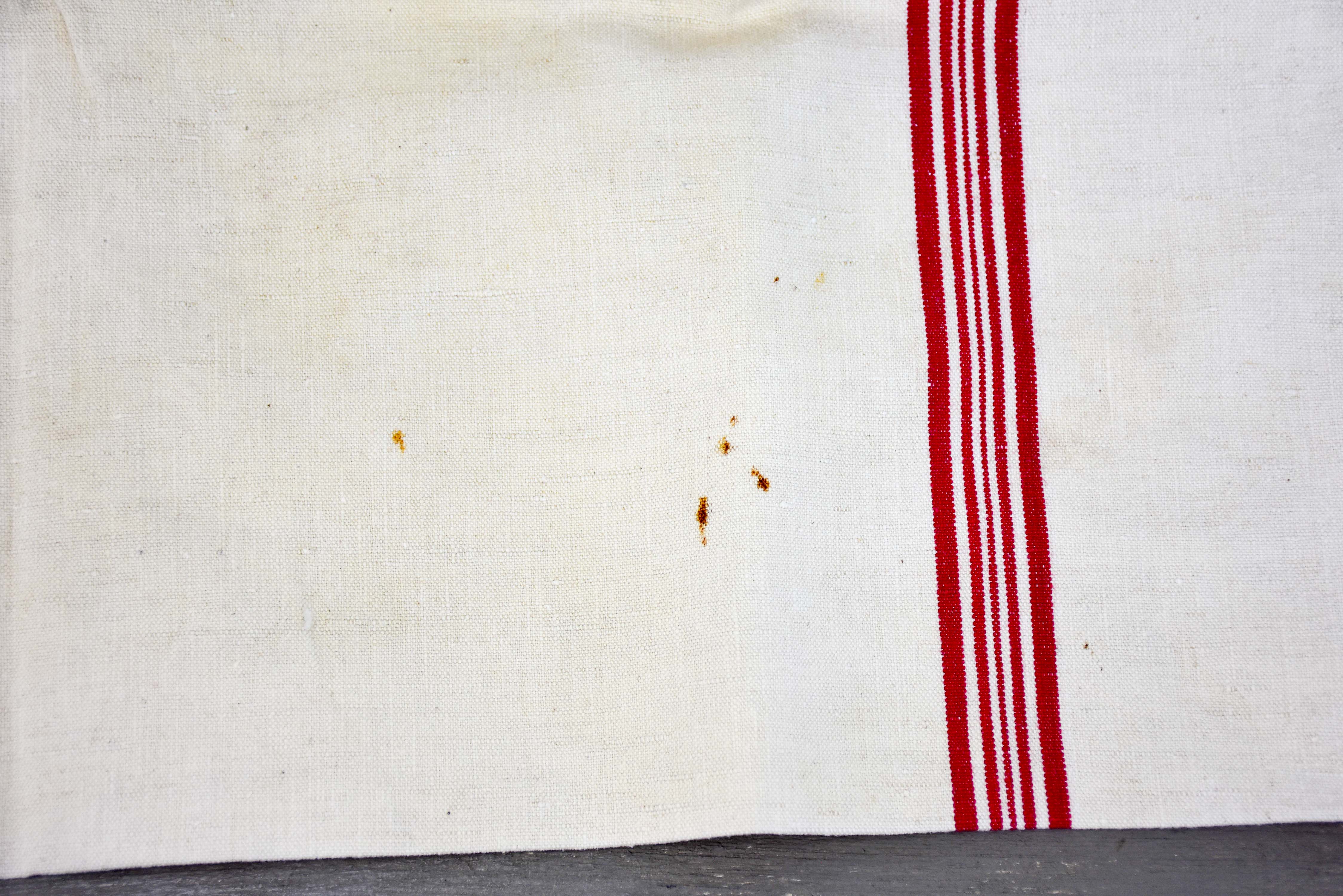 Four vintage French tea towels with AM monogram