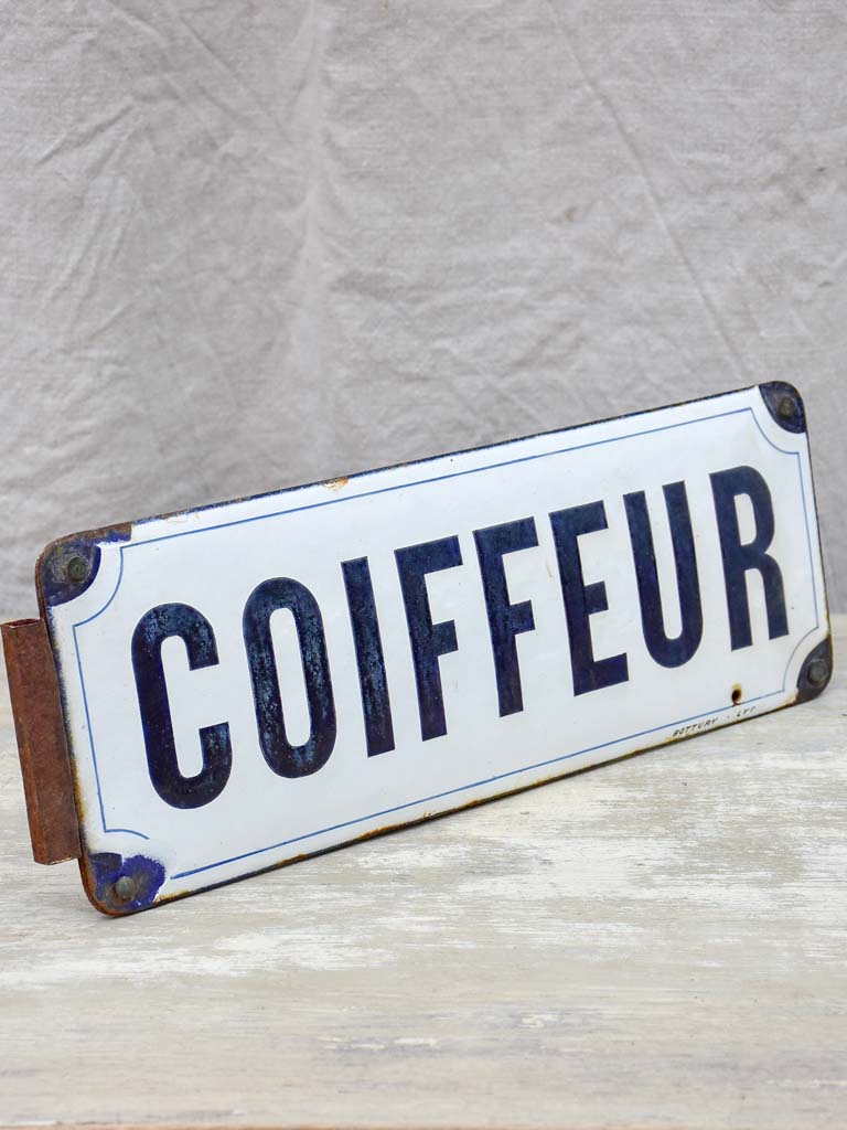 Antique French enamel sign for hairdresser - Coiffeur