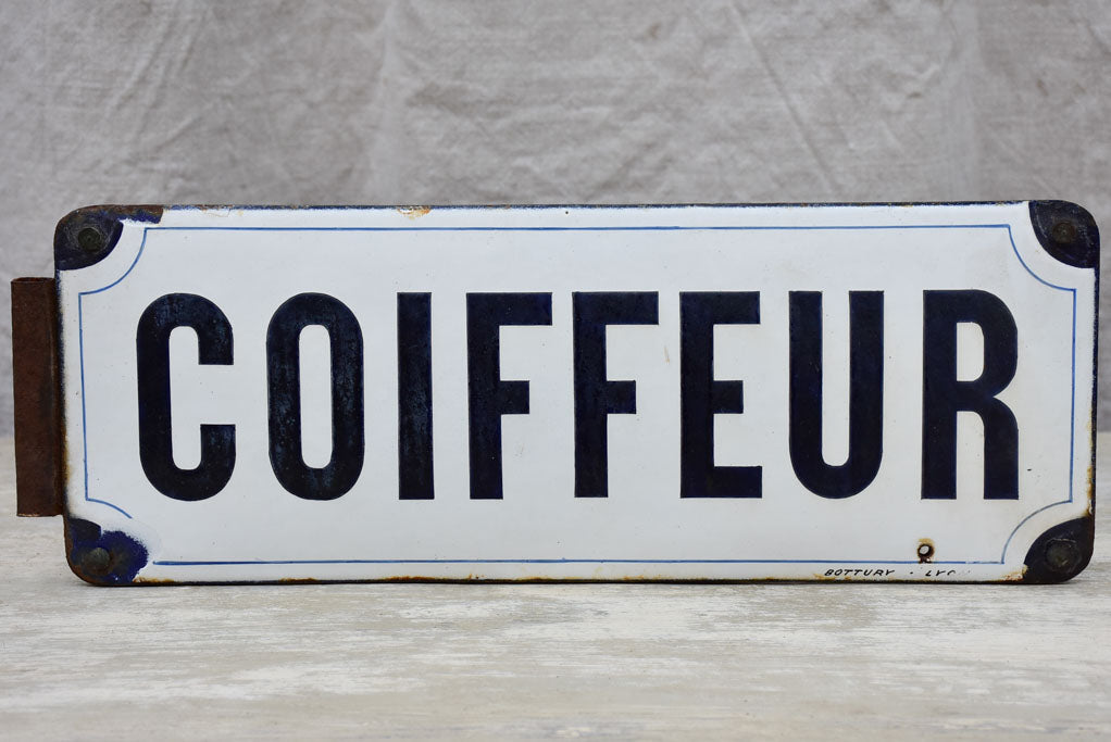 Antique French enamel sign for hairdresser - Coiffeur