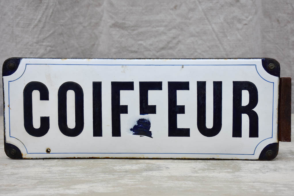 Antique French enamel sign for hairdresser - Coiffeur