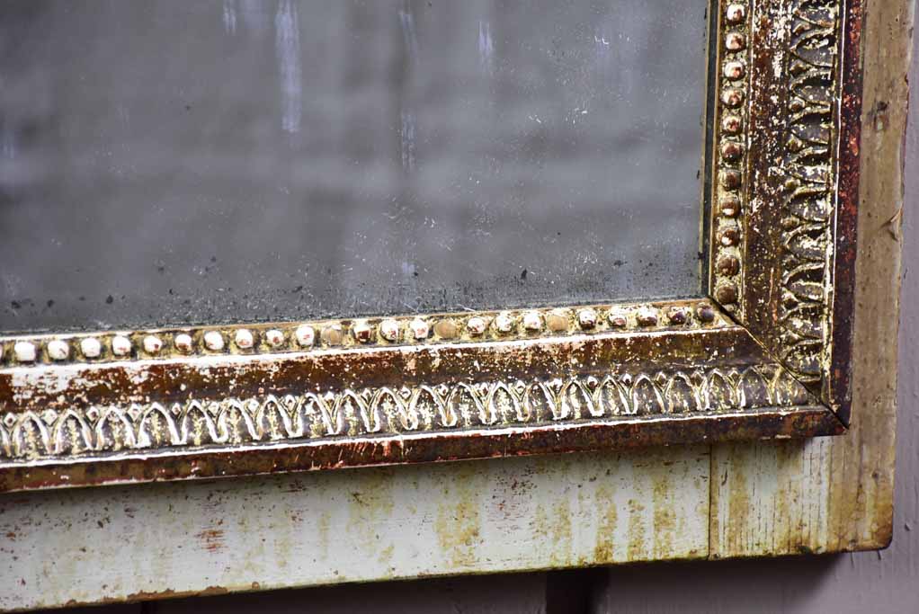 Pretty Louis XVI trumeau mirror with navy blue and fatigued gilding 25½" x 53½"