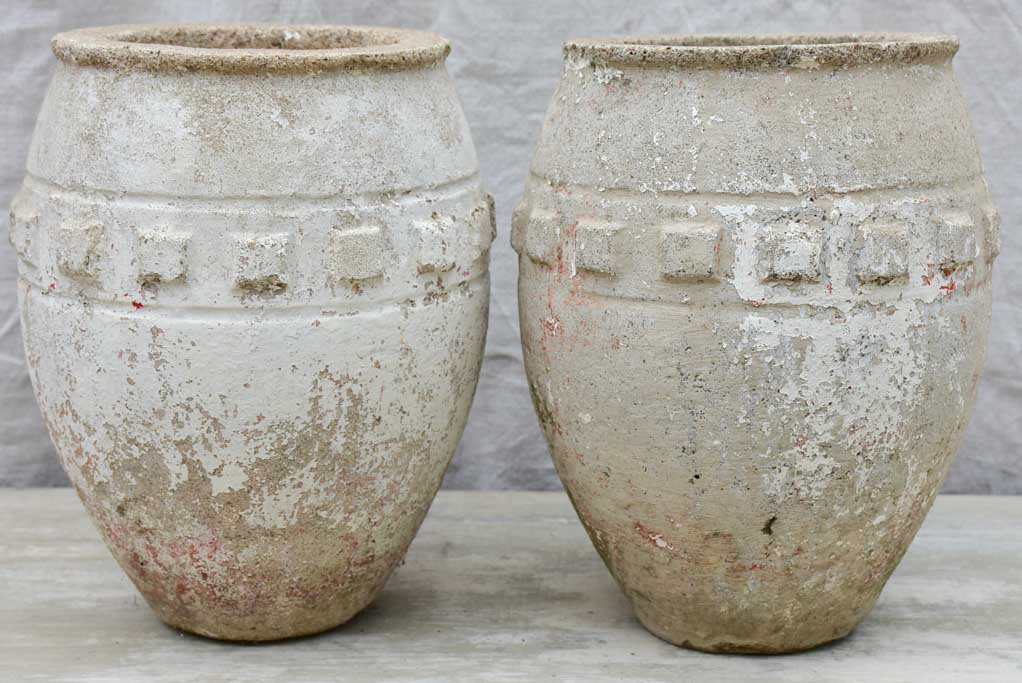 RESERVED AM Pair of mid-century concrete garden planters - 13¾" high