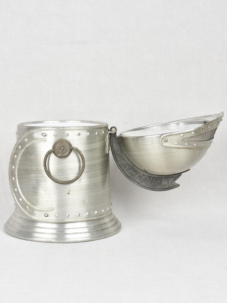 Aged-finish helmet-shaped barware ice bucket