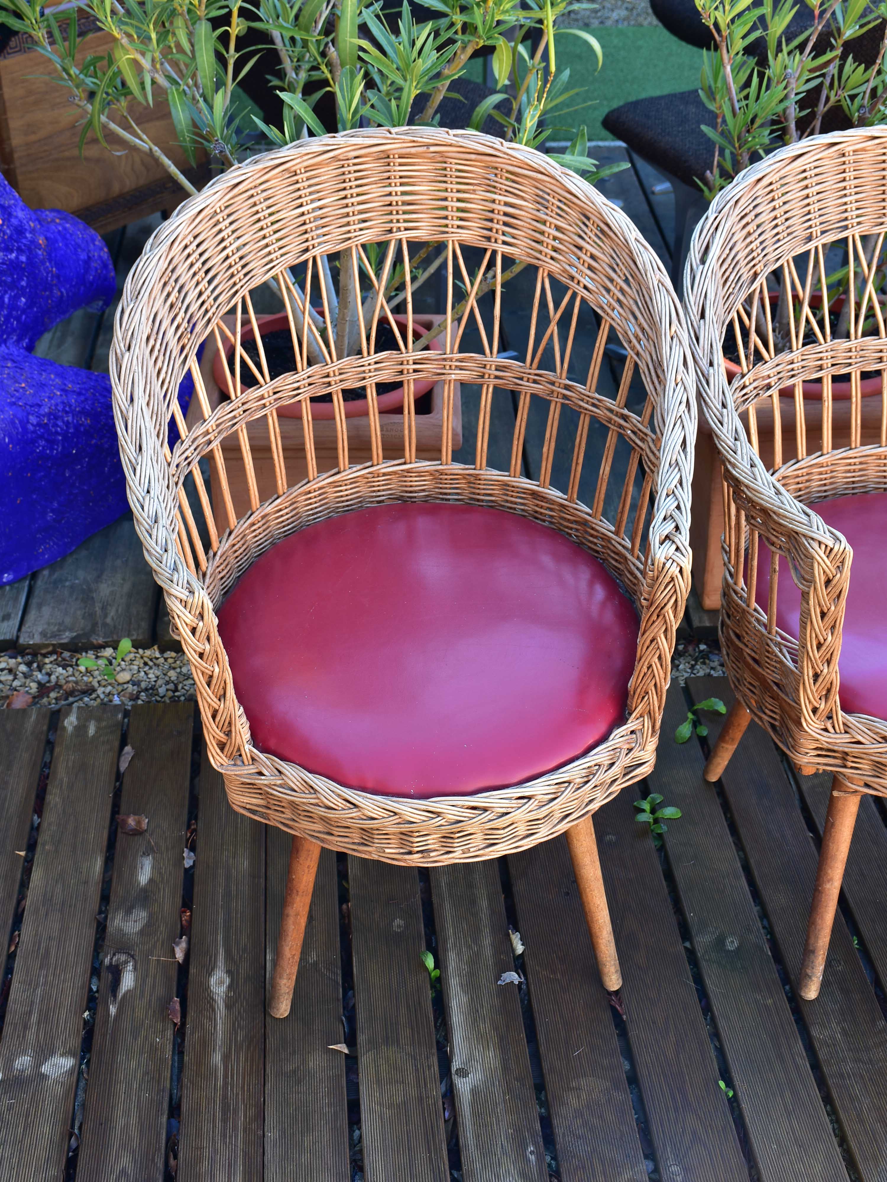 Four vintage French rattan armchairs