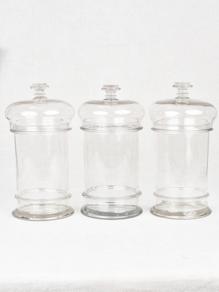 3 antique lidded glass candy / biscuit jars 11½"