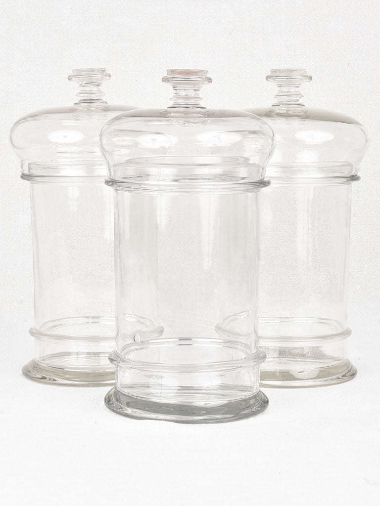 3 antique lidded glass candy / biscuit jars 11½"