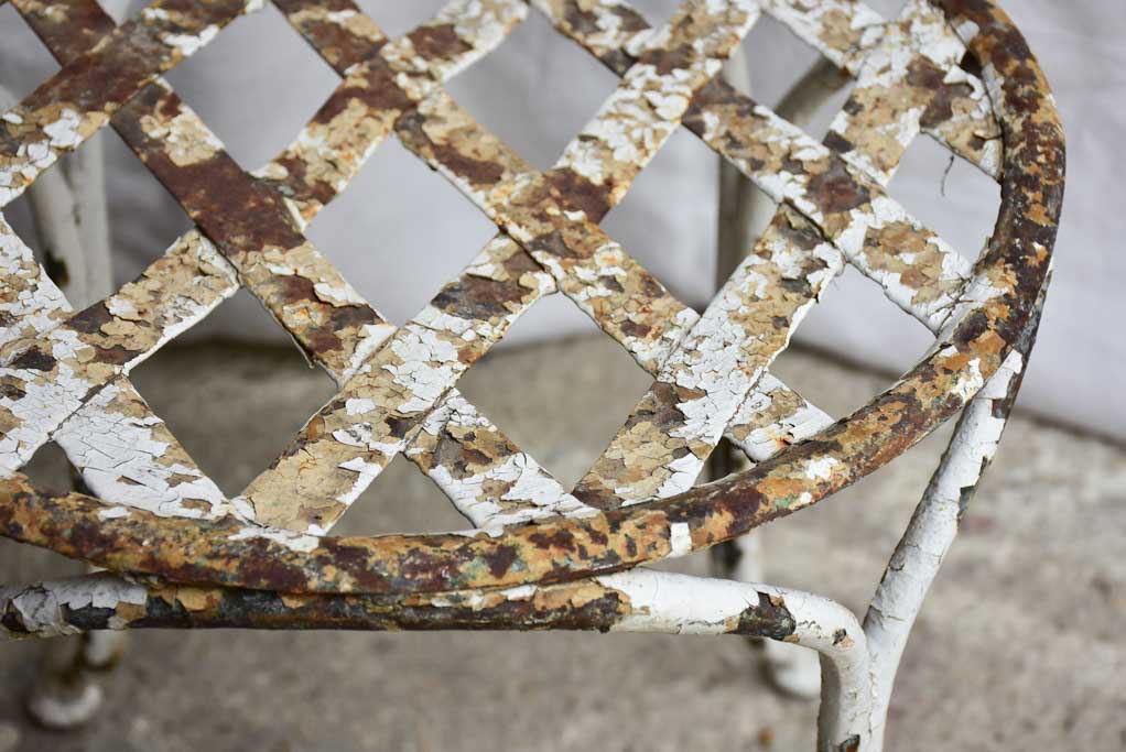 Three antique French garden chairs - heart backrest with lattice seat