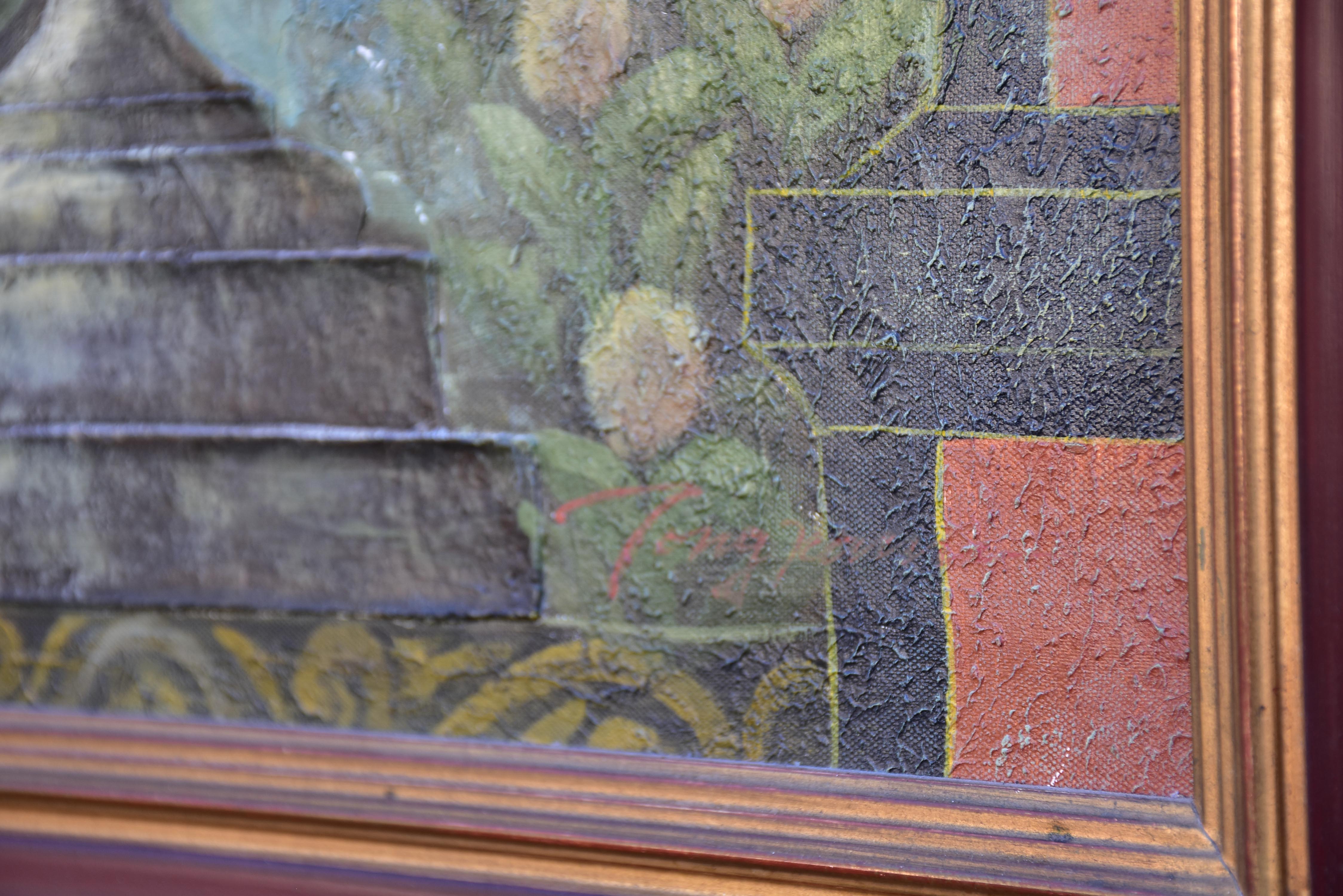 Decorative French painting of a garden urn 23 ½'' x 27 ¾''