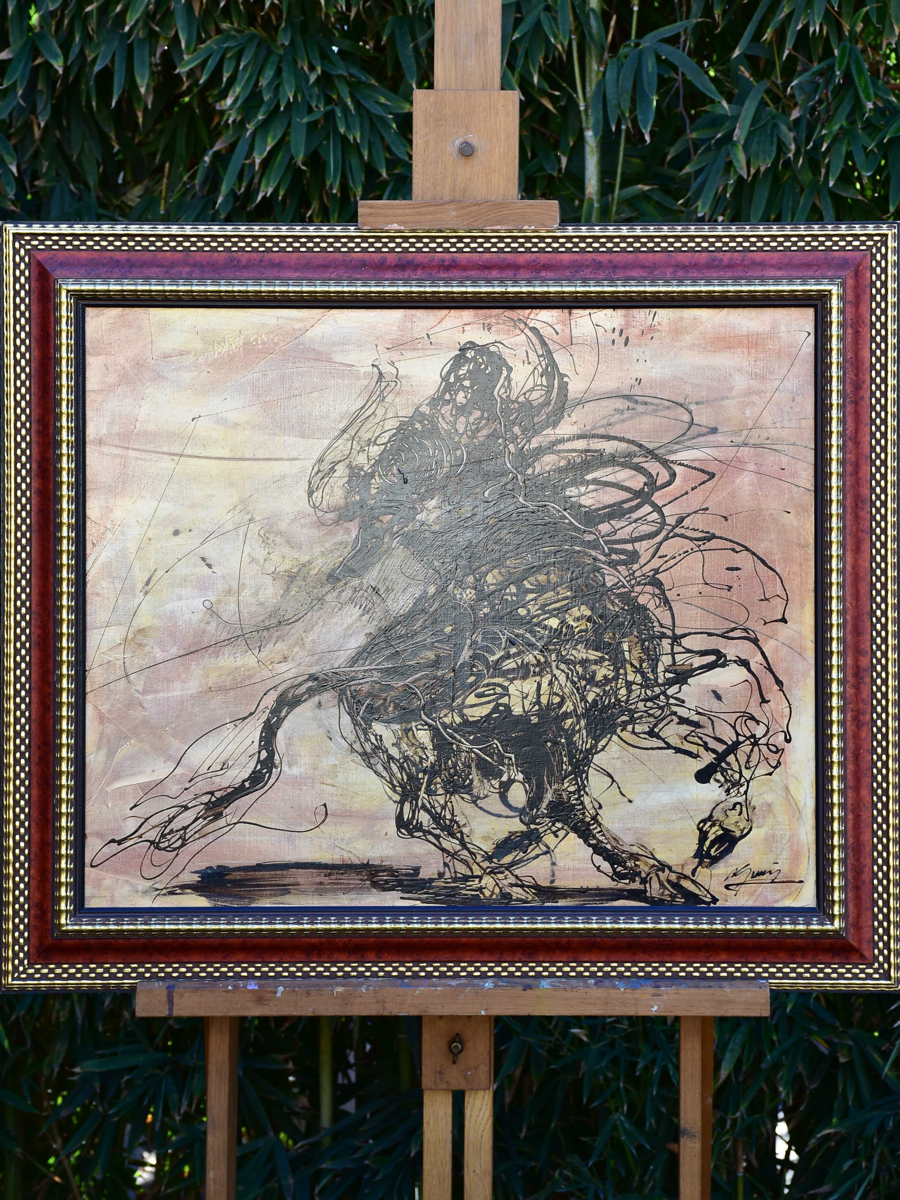 Contemporary painting of a bull by Jean-Marie Guiny (1954-2010)