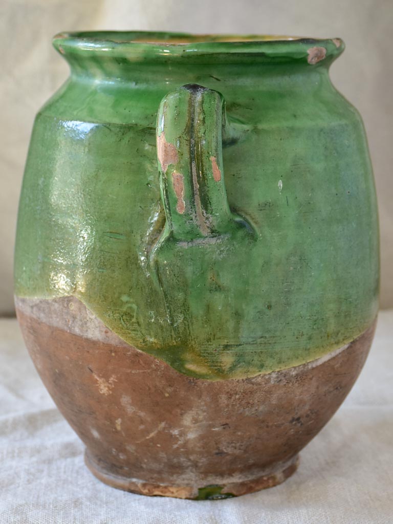 20th Century French confit pot with green glaze 9"
