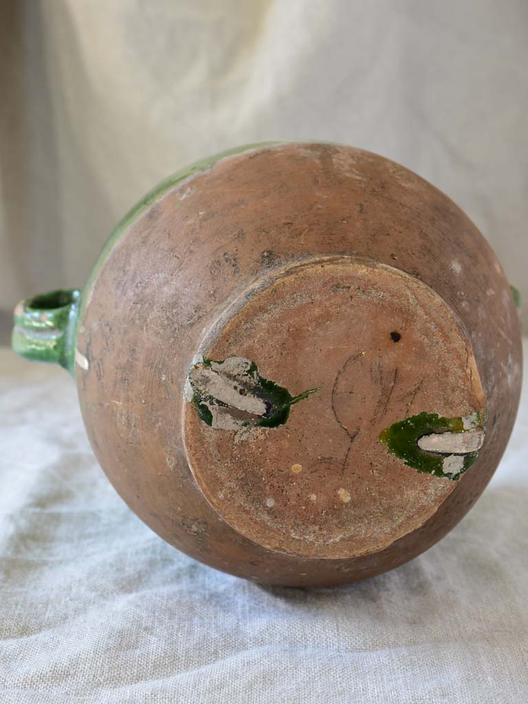 20th Century French confit pot with green glaze 9"