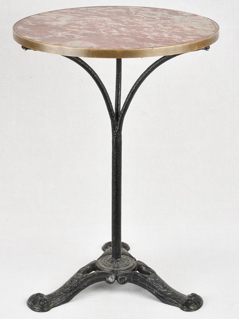 Antique French bistro table with red marble 28"