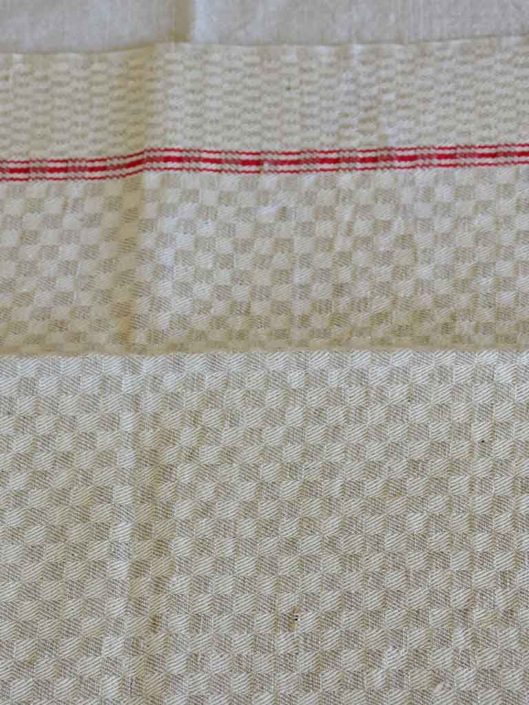 Set of eight antique French teatowels - checkered with red stripes