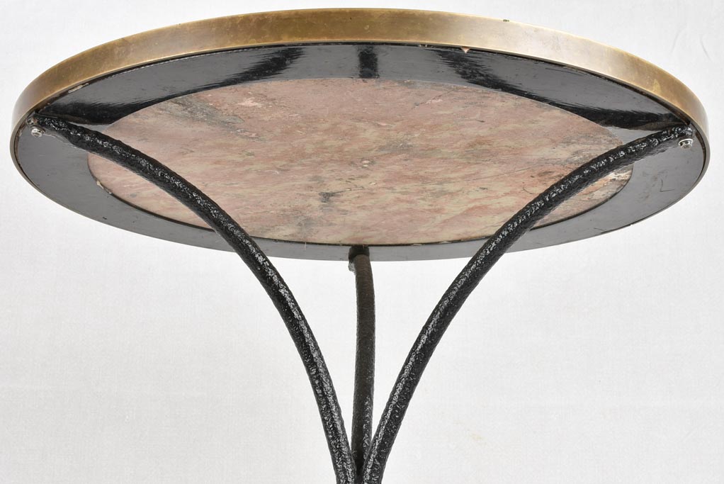 Antique French bistro table with red marble 28"