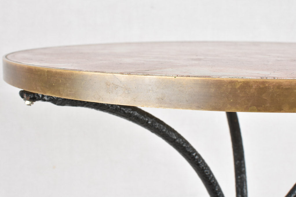 Antique French bistro table with red marble 28"