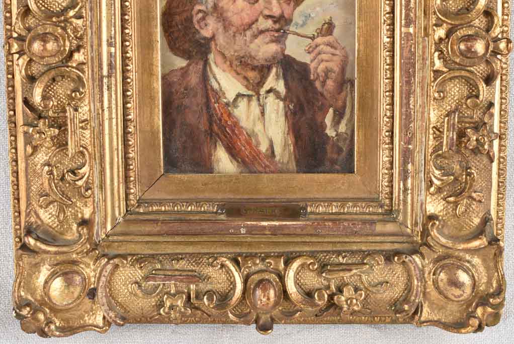 Late 19th century portrait of a man smoking a pipe G. Falk 10¾" x 12½"