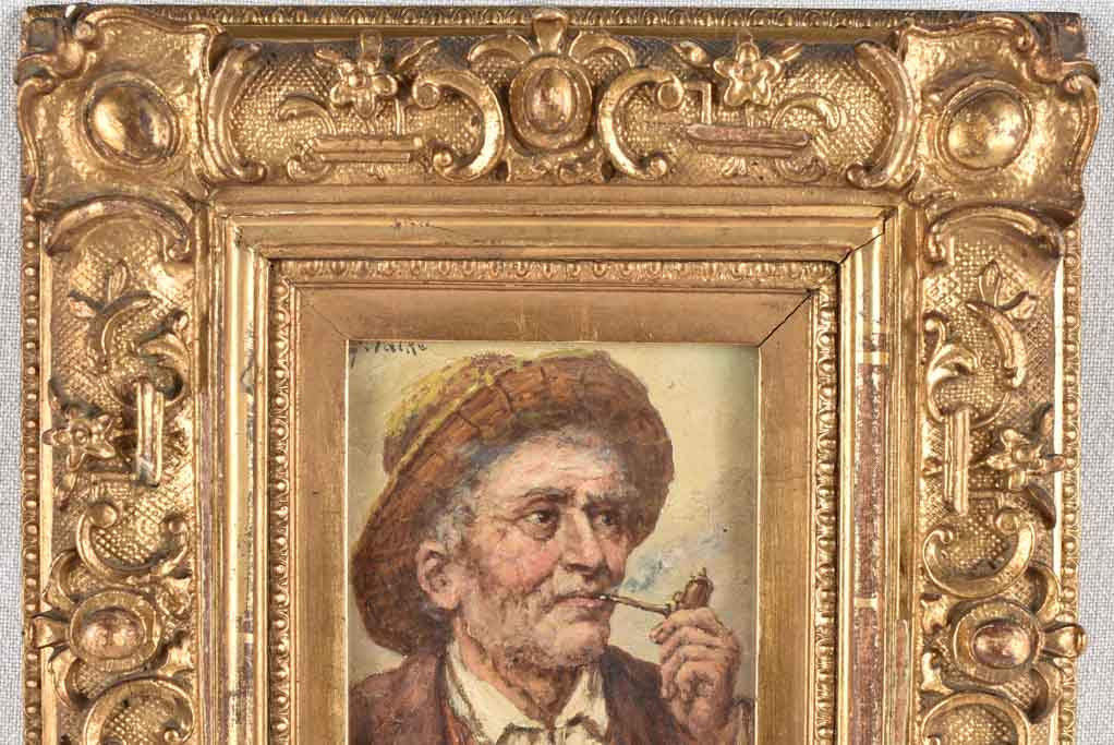 Late 19th century portrait of a man smoking a pipe G. Falk 10¾" x 12½"