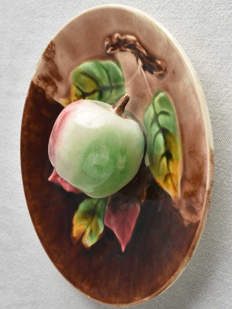 Antique sculptural Pear & apple barbotine wall plates - 8¼"